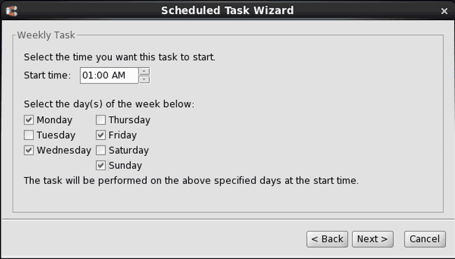 Selecting a weekly schedule