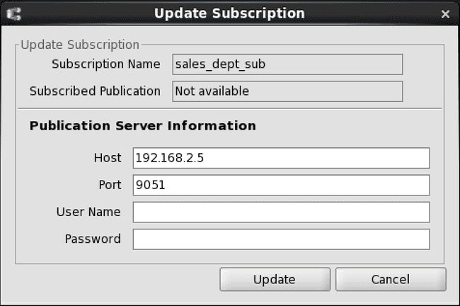 Update Subscription dialog box