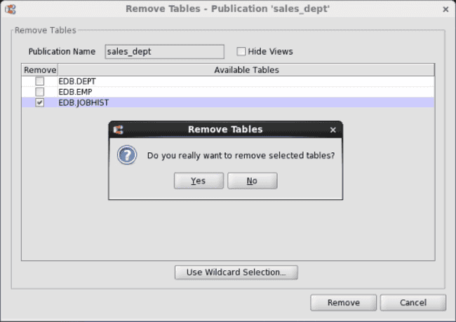 Remove Tables dialog box