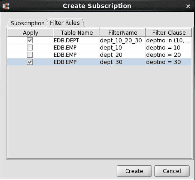 Enabling filter rules on a subscription