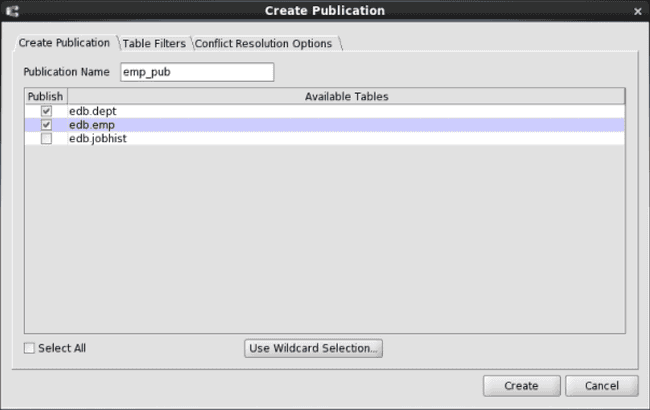 Create Publication dialog box