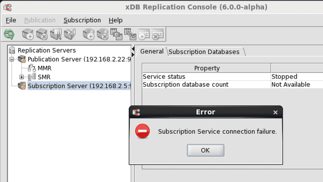Subscription server connection failure