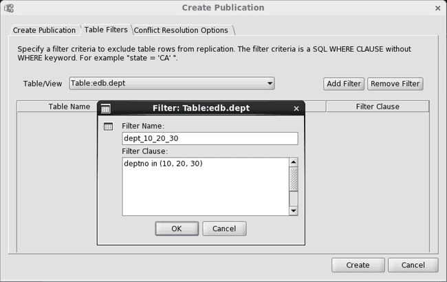 Adding a filter rule for the dept table