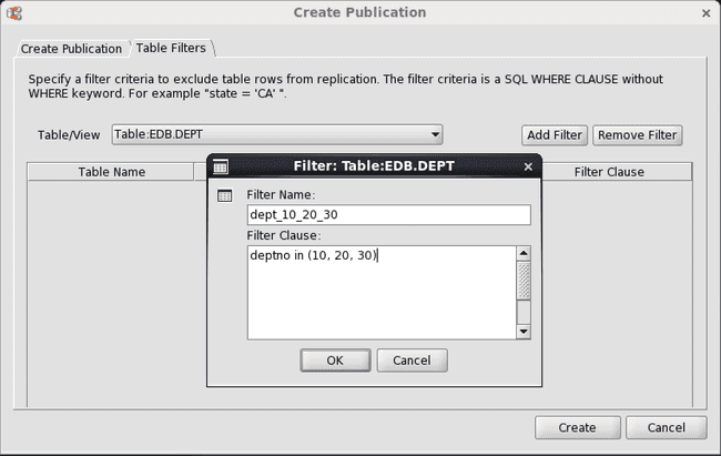 Adding a filter rule for the DEPT table