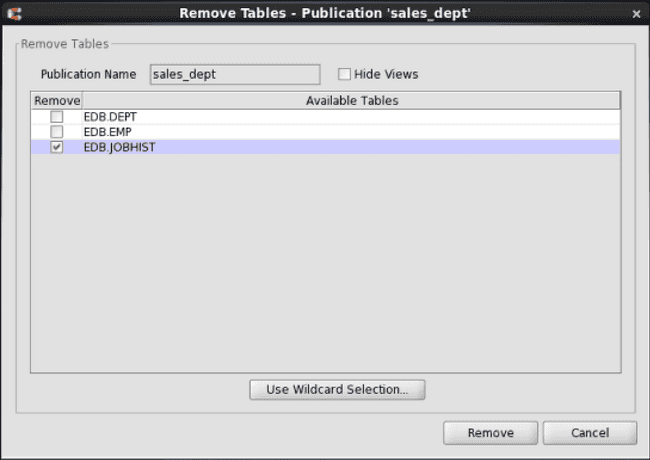 Remove Tables dialog box