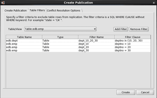 Set of all available filter rules