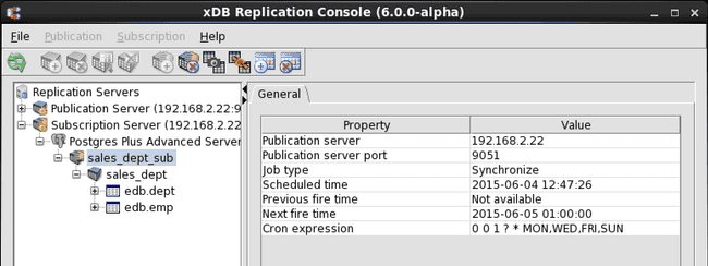 Information window with the replication schedule