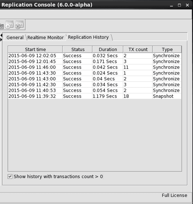 Setting replication history to hide zero transaction count records