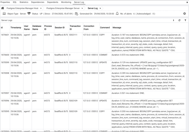 The Server Log Analysis dashboard