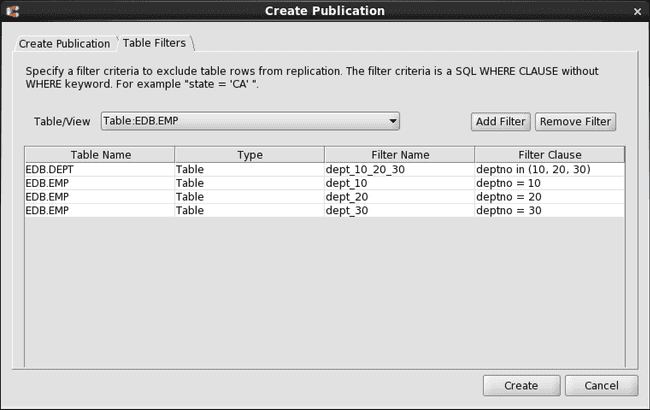 Set of all available filter rules