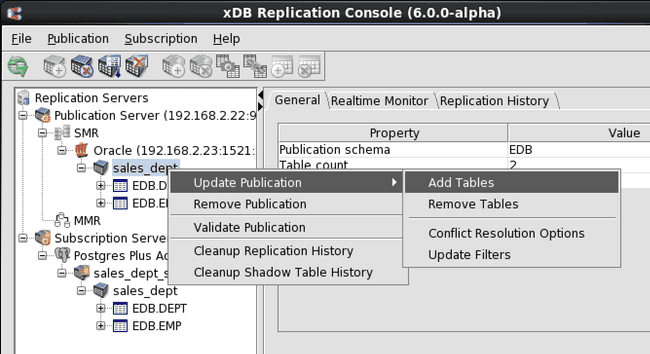 Opening the Add Tables dialog box